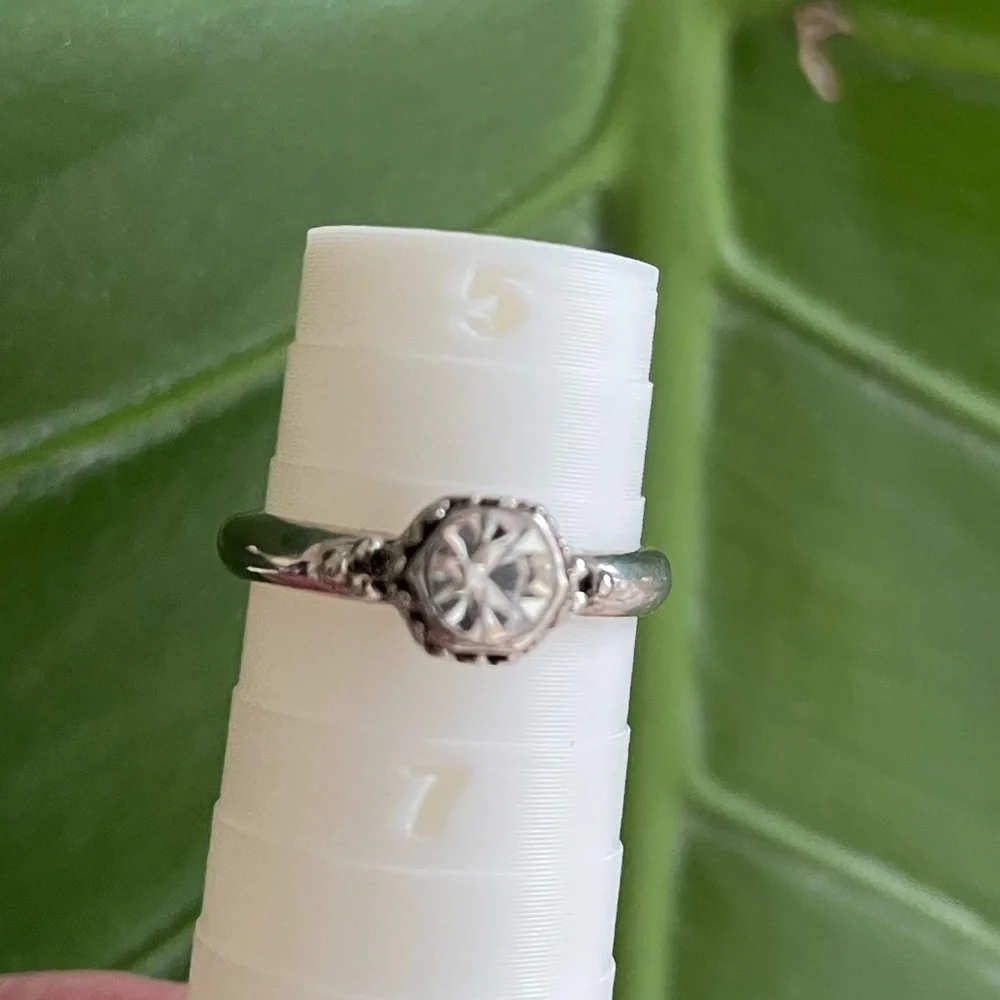 Stacking Ring Set with Filigree Solitaire with Clear Stone Sizes 6, 6.5, 7.5